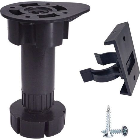 pair 16 pieds de meubles en plastique noir réglables en hauteur avec clips, pieds de meubles de cuisine, pieds d'armoire, vis incluses (16) (1/4)