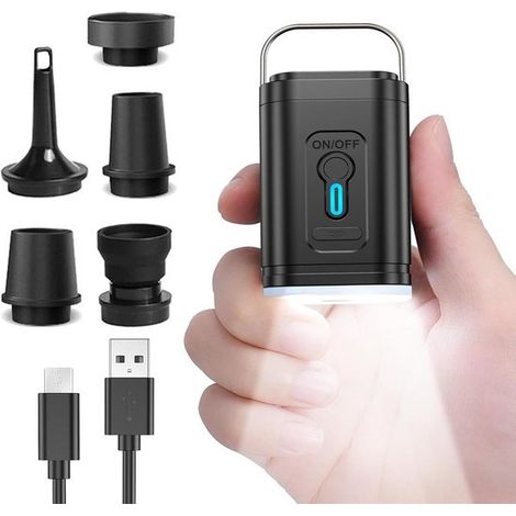 Pompe à Air Électrique - 2400 mAh - Rechargeable - Avec Lampe de Camping LED - Ultralégère et Portable - pour Piscine Gonflable, Matelas Gonflable, (1/5)