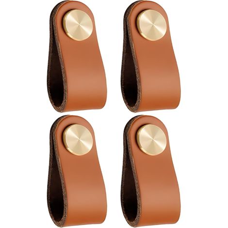 Sollbry Lot de 4 Poignée Meuble Cuir, Poignée Meuble, Boutons de Tirage pour Armoires, Commodes et Cuisine - Installation Facile, Matériaux Durables et Design Élégant (1/5)