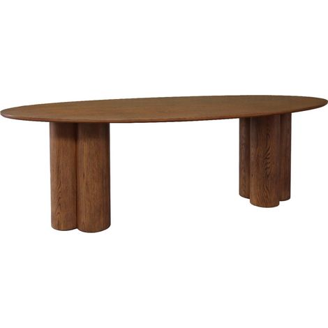 8-seater oval dining table, rubberwood and oak veneer, Leonore, Walnut coloured, 220x110x73 cm
