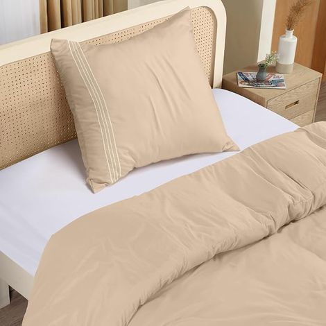 Utopia Single Duvet Cover 135 x 200 cm with 1 Embroidered Pillowcase 80 x 80 cm (Beige) - Bedding Set 135 x 200 cm - Duvet Cover Sets in Soft Brushed Microfibre (1/2)