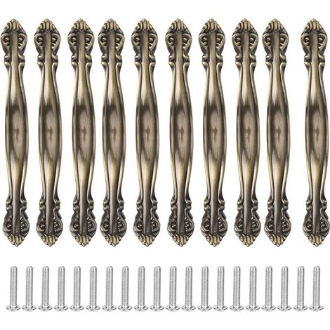 Lot de 10 Poignées Bronze - 64mm Meubles Vintage Poignées Sculptées pour Armoire Tiroir Contient Vis (1/5)