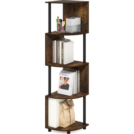 Étagère d'angle, Bibliothèque d'angle À 4 Niveaux, Rangement en Zigzag, Présentoir Étagère À Livres, Rangement, Salon/Bureau, Pin Ambré (1/5)