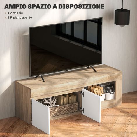 Mobile TV Moderno 60" max con Armadietto 2 Ante e Ripiano Aperto, 140x40x48 cm, Bianco e color Legno (1/5)