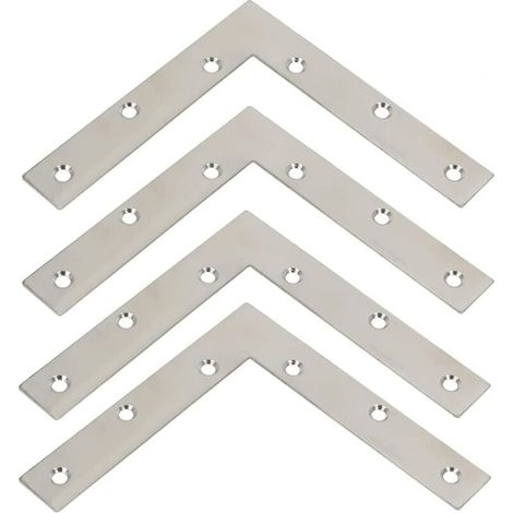 Steel Plate Fixing Bracket, Flat Bracket, L-Shaped Repair Angle Bracket with Screws, Brushed Stainless Steel, 150 mm x 150 mm, 4 Pieces, YMYNY (1/4)