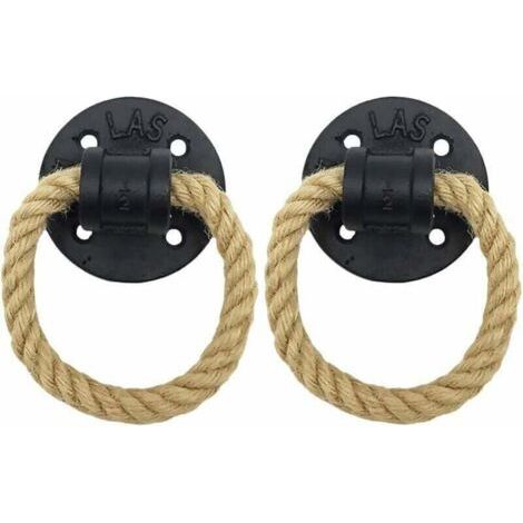 Anneau Darmoire Rétro Tire Anneau de Traction de Porte en Bois Rustique Poignée de Traction Darmoire Classique en Fer Forgé Vintage Anneau de Traction de Corde de Chanvre,(2Pcs ,le noir) (1/4)