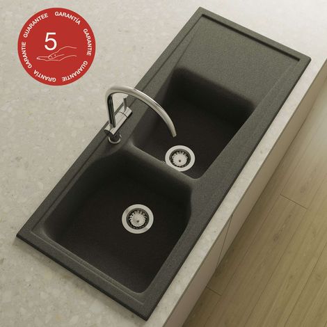 Evier à encastrer POALGI - CITY 323 - Granit - Noir Basalt - 118 cm - 2 bacs (1/5)