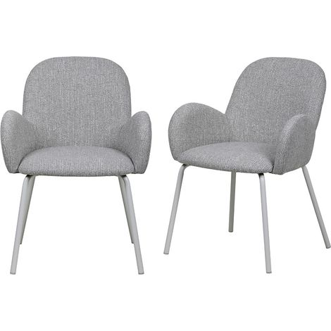 Lot de 2 fauteuils de table en tissu et métal - Gris chiné - Théodore (1/5)
