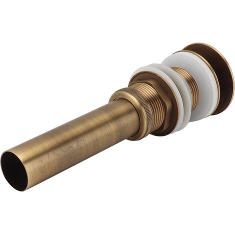 Solid Brass Pop-Up Drain Plug, Antique Style, Sink Plug with Overflow, Ideal for Bathroom Toilets (without Hole) (1/5)