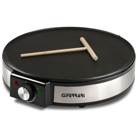 G3 Ferrari G10098 Profi-Crepe Crepiera Inox, 1200 W, Rivestimento antiaderente, Paletta e Spatola in legno, Regolazione Temperatura, Diametro 30 cm, Corpo in Inox (1/7)