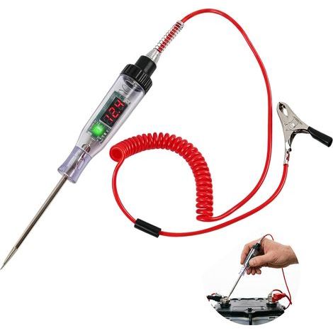 Tester di tensione per autoveicoli da 12-120 V con LED digitale, penna diagnostica elettrica per auto, camion e motociclette, morsetto a coccodrillo isolato, cavo a molla per fusibili e circuiti (1/5)