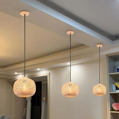 Lot de 3 Lustre Suspension Vintage - Bambou - Style Campagne - Ø25CM (1/5)