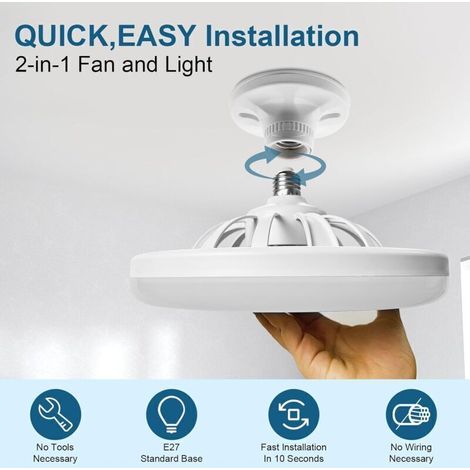 Beleuchteter Deckenventilator, 10 Zoll (25 cm) E27, geschlossener, geräuscharmer Deckenventilator, 30 W, tragbarer Wandventilator mit Steckeranschluss für Schlaf- und Wohnzimmer, dreifarbige Dimmfunkt