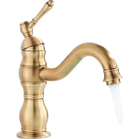 Grifo monomando corto para lavabo con válvula cerámica en latón antiguo. (1/2)