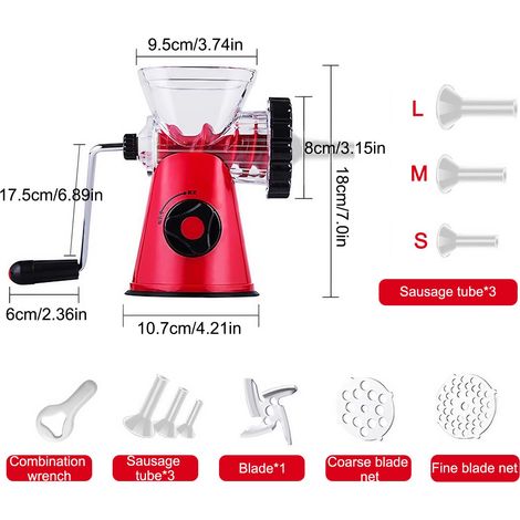 Tritacarne manuale, insaccatrice 6 in 1 con base di aspirazione potente e robusta, tritacarne versatile per carne di manzo, macinato, verdure, tagliatelle (1/4)