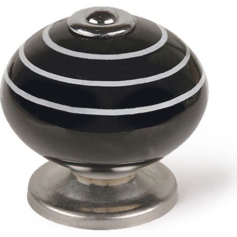 Pomo para Mueble  Estilo Decorativo  Fabricado en Porcelana - Acero  Acabado en Negro - Blanco  Medidas 404036 mm  Sistema de Fijación  Incluye Tornillos M4  4 Unidades -