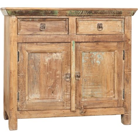 Buffet en bois massif recyclé finition vieillie aux dimensions L94xPR38xH84 cm (1/5)