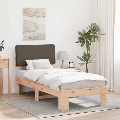 Estructura de Cama con Cabecera Tapizada Taupé 75 x 190 cm