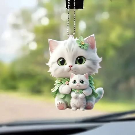 Pendentif Chat - Décoration Acrylique Pour Rétroviseur Automobile - Idéal Pour Arbre De Noël Porte Fenêtre Mur - 1 Pièce (1/5)