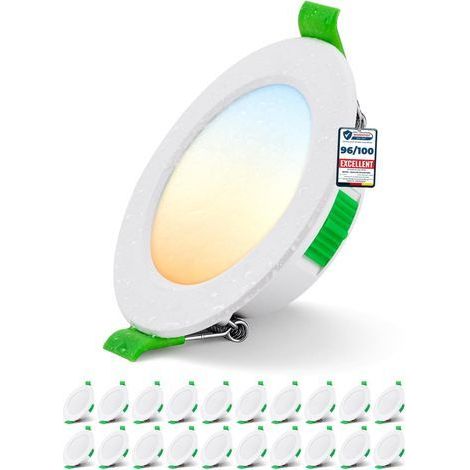 Lot de 20 Spot LED Encastrable IP44, 5W 400LM, Trou 68mm-80mm, 3 Températures, Salle de Bain (1/5)