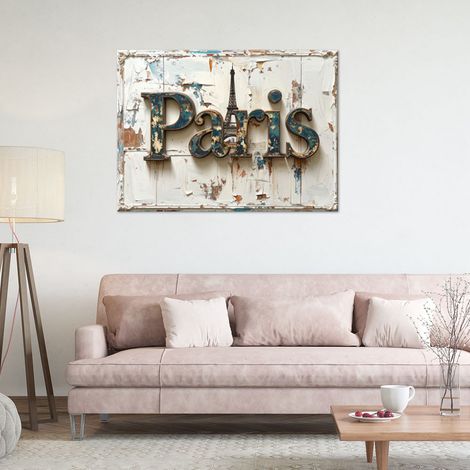 Wandbild Paris Schild Shabby Chic 90x60 (1/4)