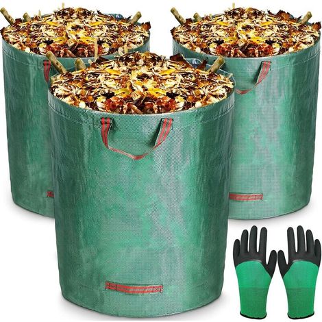 Sacs de Jardin 3x272L avec Gants de Jardinage,Sac de Déchets de Jardin en Polypropylène Extrêmement Robuste (PP),Pliables et Réutilisables (1/5)