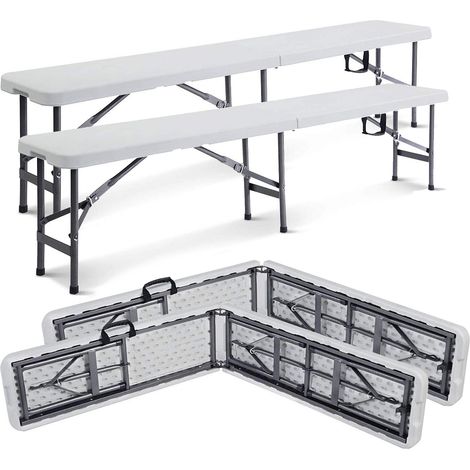 So-Tech – Banc pliant transportable en polyéthylène – Pliable en deux – Pack de 2 – Charge max 300 kg – Dimensions 183 x 43 x 30 cm – Pour événements extérieurs