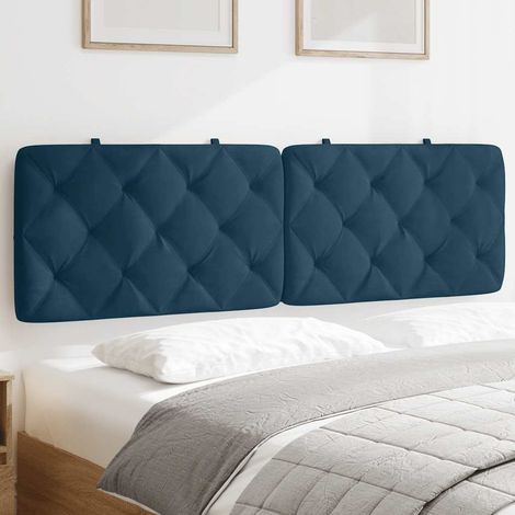 Coussin tête de lit 160 cm bleu en velours, rembourrage mousse, fixation murale - PANGIVO (1/5)