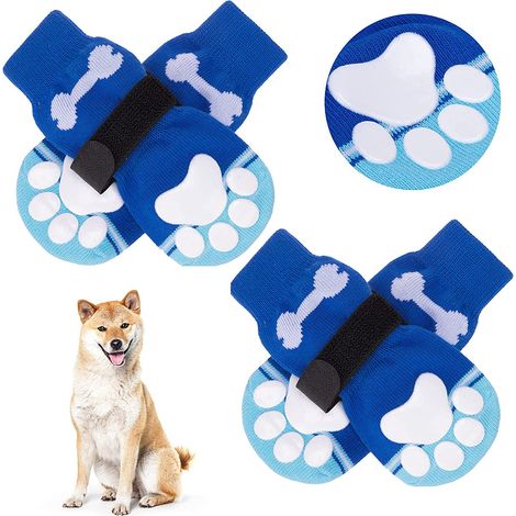 Filiyano-Chaussettes pour chien bleues, lot de 4, ajustables et antidérapantes, avec renfort en caoutchouc. (1/3)
