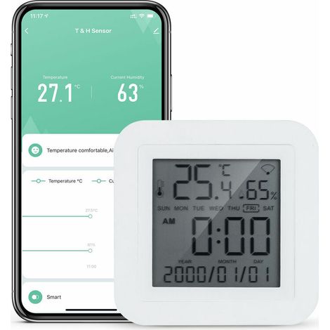 Capteur De Temperature Et D'Humidite Wifi Avec Ecran Lcd Lcd Numerique Thermometre D'Interieur Thermometre Hygrometre Hygrothermographe Thermo-Hygrometre Avec Calendrier (1/5)