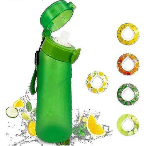750-ml-Trinkflasche von Air mit 5 Aromakapseln, auslaufsicher, mit Strohhalm, ideal für Sport und Outdoor-Aktivitäten. Farbe: Mattgrün. (1/5)