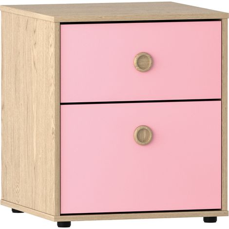 Neptune 2 Drawer Bedside Table Cabinet Chest Nightstand Bedroom Furniture, Pink-&-Oak (1/5)