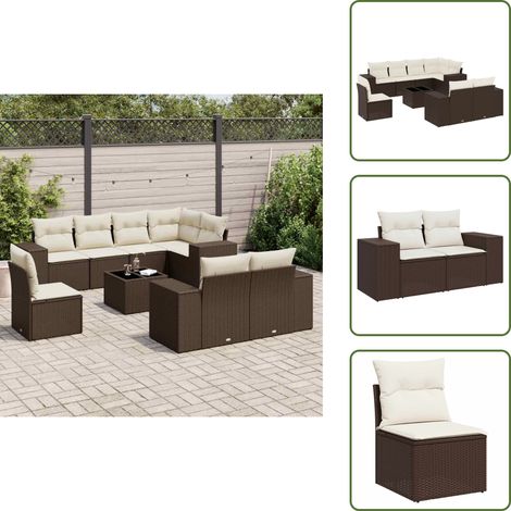 The Living Store 9-tlg. Garten-Sofagarnitur mit Kissen Braun Poly Rattan - Gartentisch (1/5)