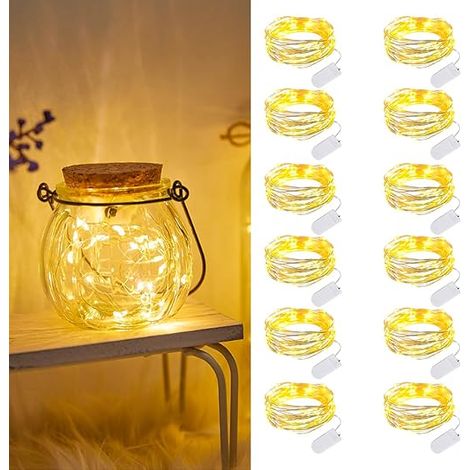 2pcs chaîne lumineuse alimentée par batterie, 2m 20pcs chaîne lumineuse LED, mini chaîne lumineuse LED étanche alimentée par batterie pour bouteille, mariage, fête, Noël (1/5)