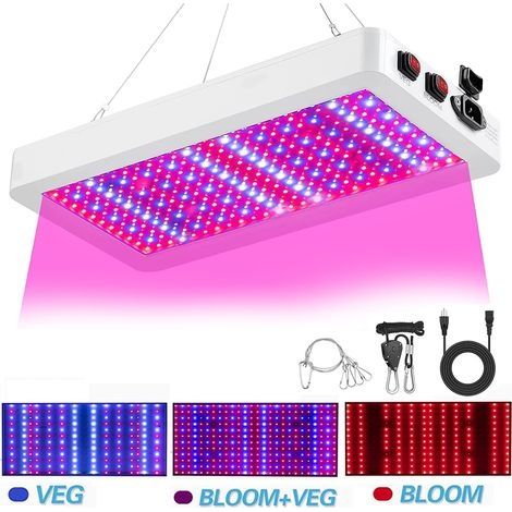 Lampe de croissance LED pour plantes d'intérieur 1000/2000W Lampe de culture 216/312 LED Spectre complet Veg et fleur Plantes d'intérieur Lampe de culture avec thermomètre à corde en guirlande pour se (1/4)