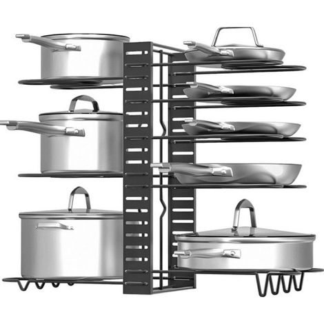 Range Casserole Tiroir Cuisine, Rangement Casserole avec 8 Compartiments Réglables, Rangement Poele et Casserole Placard (1/5)