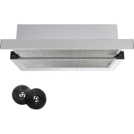 FIREGAS Campana Extractora Telescópica o Extraplana 60 cm, Montaje integrado, Capacidad de Succión de 350 m³/h, Iluminación LED, 2 Niveles de Potencia, Filtros de Carbono, Acero Inoxidable