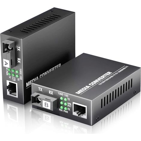 Elfcam Glasfaser-Ethernet-Konverter – 2er-Set – SC Singlemode, 1× SFP-Port + 1× RJ45-Port, bis zu 20 km – Inkl. SFP-Modul