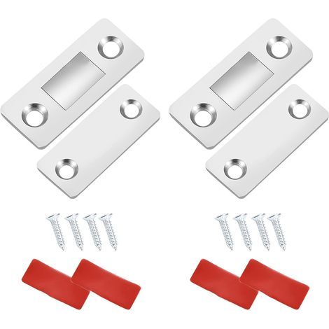 Aimant Porte Placard, Loquet Magnetique Aimant porte Placard Ultra Mince avec Vis en Acier Inoxydable et Auto-adhésif pour Armoire de Cuisine Fermeture de Porte Coulissante(Argent) (1/5)
