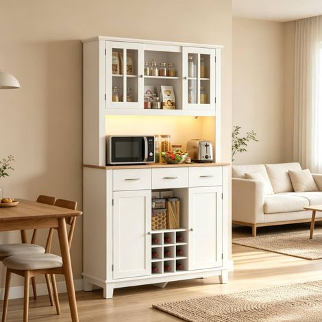 Mueble de almacenaje alto con iluminación LED RGB, blanco y roble, 100 x 39,5 x 180 cm HAVRYA (1/5)