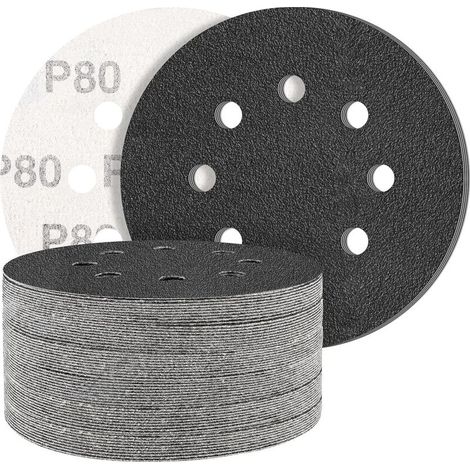 Black Lot de 50 disques abrasifs en carbure de silicium avec Grain 80 8 trous Rond Ponceuse excentrique - Grain mélangé - Pour polissage (1/5)