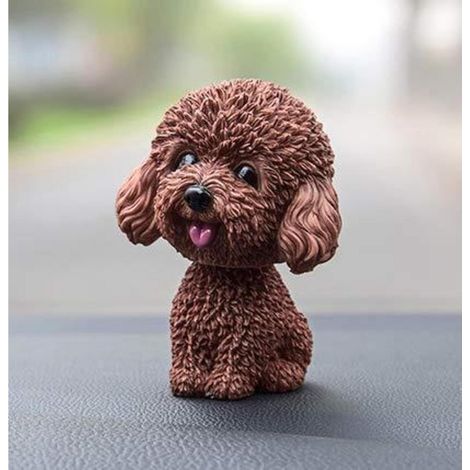Figurine de chien à tête oscillante pour tableau de bord de voiture, marron, sans pile (1/5)