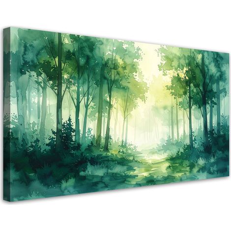 Tableaux, Forêt brumeuse verte Paysage forestier,80x40 (1/4)