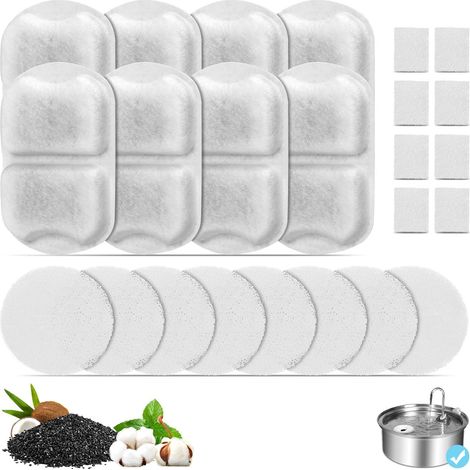 8 pièces filtre de remplacement pour fontaine à eau pour chiens en acier inoxydable 7L/230oz/1.8G, filtres pour fontaine à chat, filtre à eau pour animaux à triple filtration, filtres de remplacement 