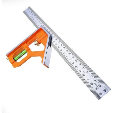 Équerre Combinée 300mm Métrique Équerre à Combinaison Universelle et Précise en Métal avec Butée et Outil de Traçage - Outil de Mesure Professionnel-Crezuo (1/4)