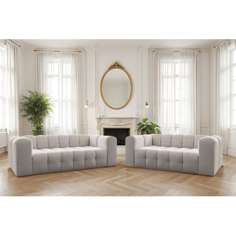 Sofaset Designersofa SOLVIE 3-4 in Stoff Moly Creme