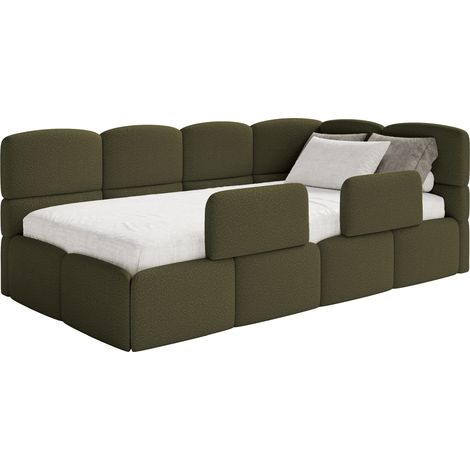 Selsey Cloudy – Jugendbett 90x200 cm, rechtsseitig, mit Bouclé-Bezug und Rausfallschutz, Olivgrün (1/5)