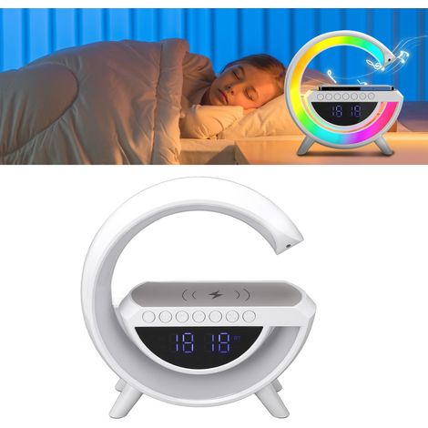 BT3401 Sveglia Bluetooth ricaricabile con altoparlante, ricarica wireless da 15 W e LED colorati per casa, ufficio e camera da letto. (1/4)