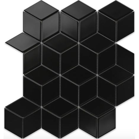 Mosaïque en céramique sur maille pour salle de bain ou cuisine 30.5cm x 26.5cm - Black Geometric Cubes (1/5)
