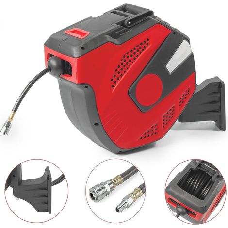 CARRETE DE MANGUERA AIRE COMPRIMIDO ALTO CAUDAL 20m + 2m, 9,5 x 15,5 MM Conector de 1/4" Soporte Pared 180° 300 Psi (1/5)